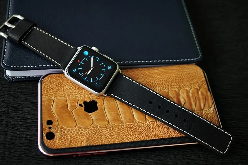 AWBF05-D123 WHITE handgefertigt Vintage Leder Uhrenarmband incl. Lugs Adapter für Apple Watch 1 und 2 (oder Apple Watch Sport) 42mm oder 38mm